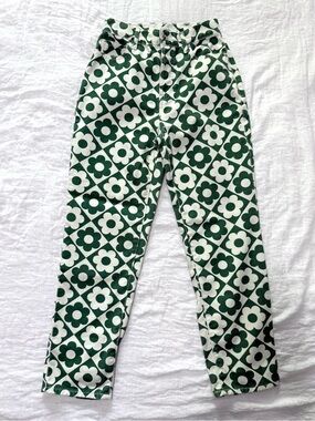 PacSun Daisy Print Jeans Size 24 Green White High Rise Straight Leg Cropped
